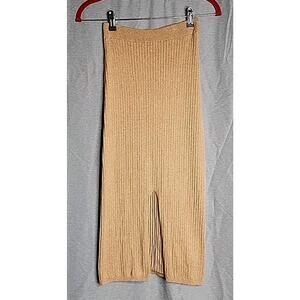 FREE PEOPLE Skyline Pencil Midi Skirt Women's XS Tan Ribbed Front Split